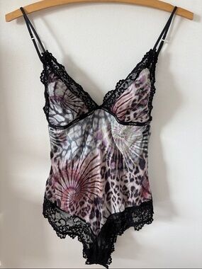 Guess Multicolor Tie-Dye & Animal Print Lace-Trim Chemise in Black